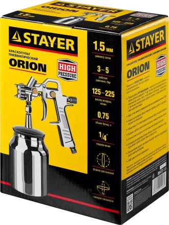 Краскопульт пневматический STAYER &quot;MASTER&quot; ORION, с нижним бачком, 1,5мм 06472-1.5 купить в Нефтеюганске