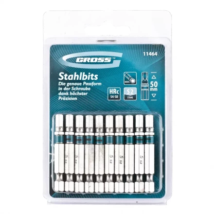 Набор бит HEX 5х50 сталь S2 10 шт GROSS 11464 купить в Нефтеюганске
