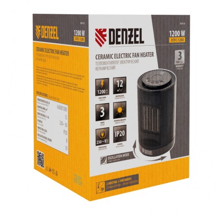 Тепловентилятор электрический керамический Denzel DTFC-1200, 3 режима, вентилятор, нагрев 600/1200 Вт 96418 купить в Нефтеюганске