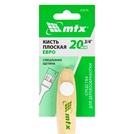 Кисть плоская &quot;Евро&quot; 3/4&quot;, смешанная щетина, деревянная ручка MTX 83076 купить в Нефтеюганске