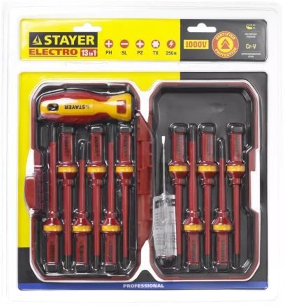 Набор STAYER &quot;PROFI&quot;: Отвертки диэлектрические до 1000В, 13 предметов 25146-H13 купить в Нефтеюганске