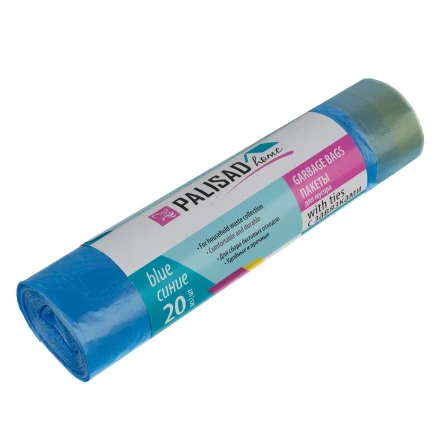 Пакеты для мусора с завязками 60 л x 20 шт., синие, Home Palisad 927205 купить в Нефтеюганске