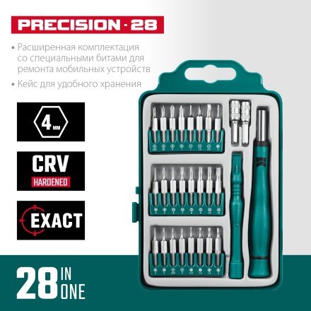 Набор Precision-28: для точных работ и всех видов мобильных устройств, двухкомпонентная рукоятка, Сr-V 25677 купить в Нефтеюганске