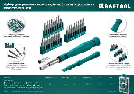Набор Precision-28: для точных работ и всех видов мобильных устройств, двухкомпонентная рукоятка, Сr-V 25677 купить в Нефтеюганске