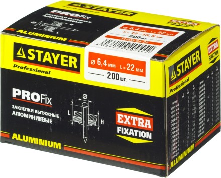 Заклепки PROFIX алюминиевые, 6,4х22мм, 200шт, STAYER Professional 31205-64-22 31205-64-22 купить в Нефтеюганске