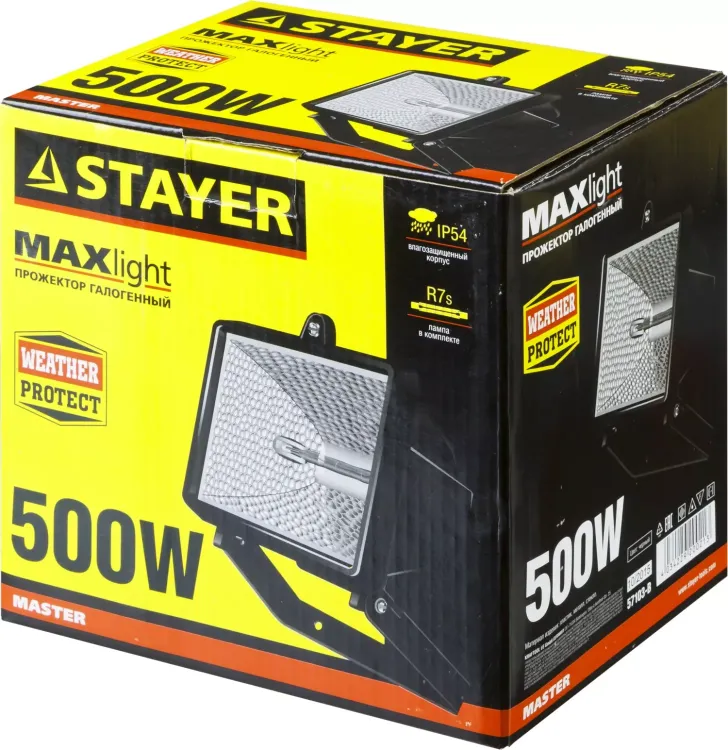 Прожектор STAYER "MASTER" MAXLight галогенный, с дугой крепления под установку, черный, 500Вт 57103-B купить в Нефтеюганске