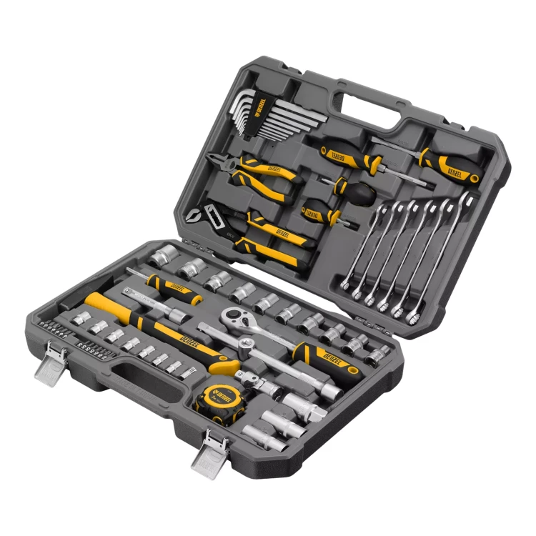 Набор инструментов Denzel 15801, 1/2", 1/4", CrV, S2, пластиковый кейс, 64 предмета купить в Нефтеюганске