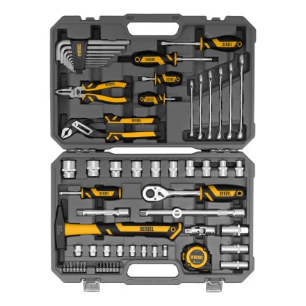 Набор инструментов Denzel 15801, 1/2&quot;, 1/4&quot;, CrV, S2, пластиковый кейс, 64 предмета купить в Нефтеюганске