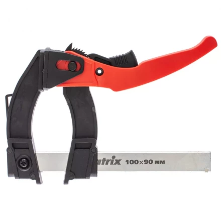 Струбцина реечная быстрозажимная пластиковый корпус рычажно-храповой механизм 100 х 90 х 195 мм штанга 5 х 20 мм Matrix 20734 купить в Нефтеюганске