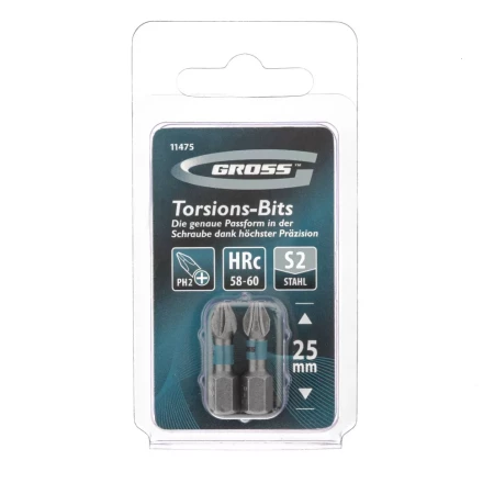 Набор бит торсионных PH2x25 мм для ударных шуруповертов 2 шт. Gross 11475 купить в Нефтеюганске