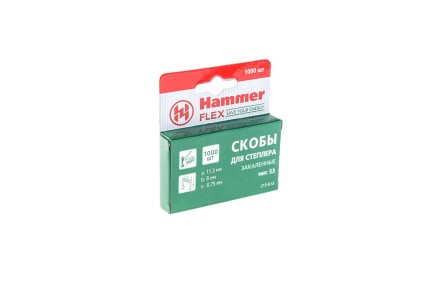 Скобы для степлера HAMMER 215-013 8мм, тип 53, 1000 шт. купить в Нефтеюганске