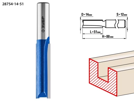 ЗУБР 14 x 51 мм, хвостовик 12 мм, фреза пазовая прямая. удлиненная, Профессионал (28754-14-51) купить в Нефтеюганске
