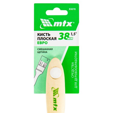 Кисть плоская &quot;Евро&quot; 1.5&quot;, смешанная щетина, деревянная ручка MTX 83078 купить в Нефтеюганске