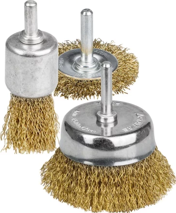 STAYER &quot;PROFESSIONAL&quot;. Набор щеток-крацовок для дрели, витая стальная латунированная проволока 0,3мм, диск. 50мм, чаш. 50мм, кистевая 25мм, 3шт 35152-H3_z01 купить в Нефтеюганске