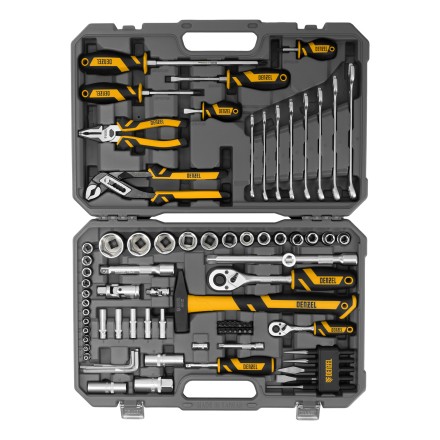 Набор инструментов Denzel 15802, 1/2&quot;, 1/4&quot;, CrV, S2, пластиковый кейс, 84 предмета купить в Нефтеюганске