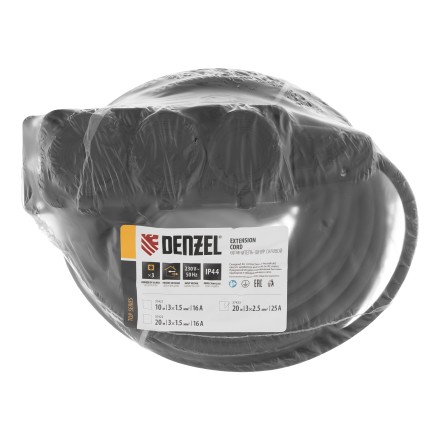 Удлинитель-шнур силовой Denzel Top Series , КГТТ, 20м, 3 розетки, 3 x 2,5 мм, 3 м 37423 купить в Нефтеюганске