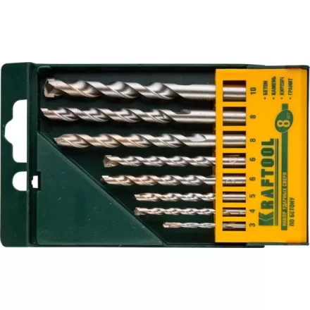 Набор KRAFTOOL Сверла &quot;INDUSTRIE QUALITAT&quot; по бетону ударные, самоцентр. наконечник, цилиндр. хвостовик, в боксе, 8шт 29165-H8 купить в Нефтеюганске