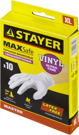 Перчатки STAYER &quot;MASTER&quot; виниловые экстратонкие, XL, 10шт 11208-XL купить в Нефтеюганске