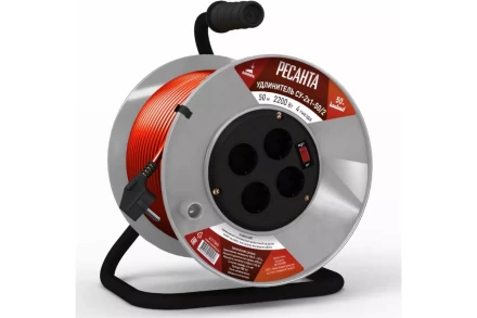 Удлинитель силовой на катушке Ресанта СУ-2х1-50/2 (с выкл., 4 розетки) 61/118/5 купить в Нефтеюганске