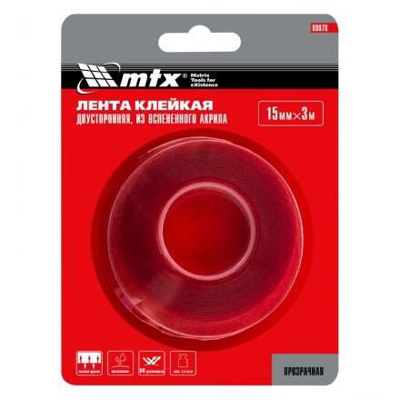 Двусторонняя клейкая лента из вспененного акрила, прозрачная, 15 мм x 3 м Matrix 89078 купить в Нефтеюганске
