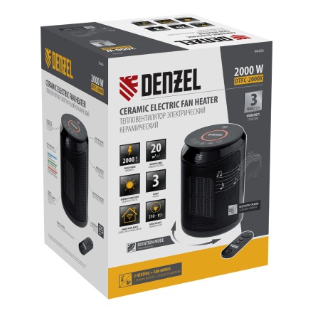 Тепловентилятор керамический Denzel DTFC-2000X, 2 кВт, wi-fi, пульт, динамик, вращение, 3 реж. 96426 купить в Нефтеюганске
