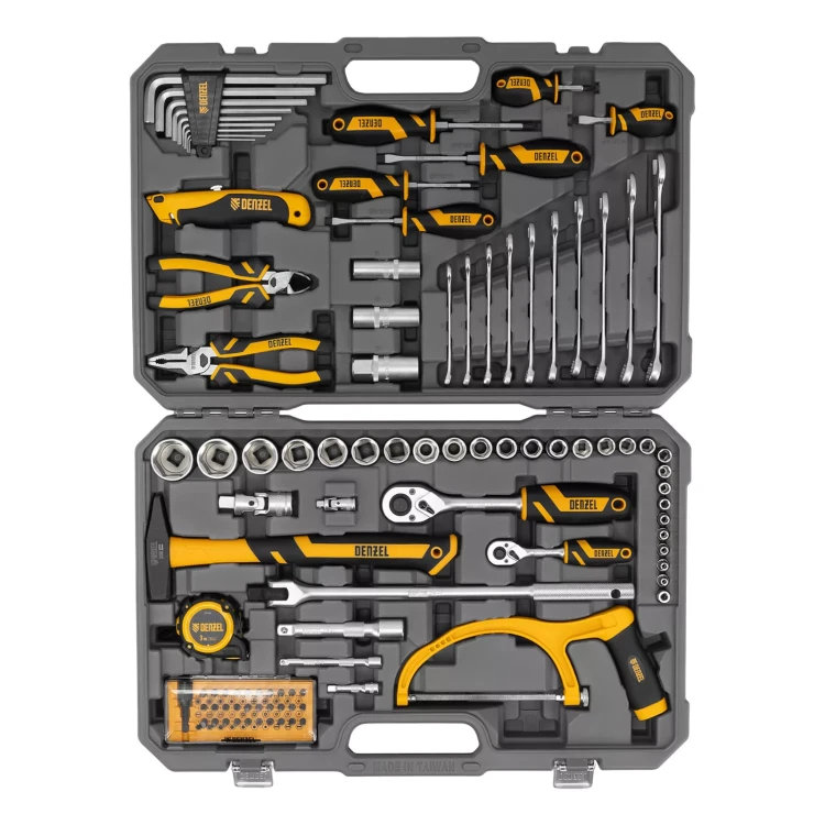 Набор инструментов Denzel 15803, 1/2", 1/4", CrV, S2, пластиковый кейс, 100 предметов купить в Нефтеюганске