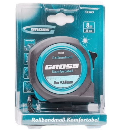 Рулетка Komfortabel 8 м х 25 мм обрезиненный корпус Gross 32563 купить в Нефтеюганске