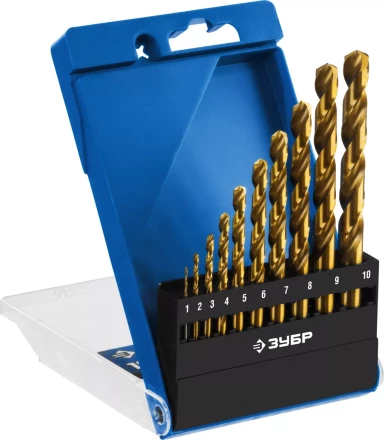 ЗУБР ТИТАН, 10 шт, (1-10 мм), сталь Р6М5, класс А, титановое покрытие, набор сверл по металлу, Профессионал (29615-H10) купить в Нефтеюганске