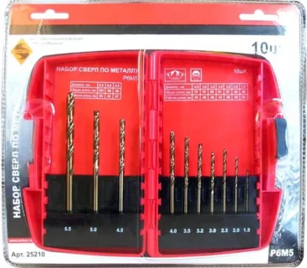 Набор сверл д/мет.Р6М5  10шт.(1-10мм) 6/6/36 25210 купить в Нефтеюганске