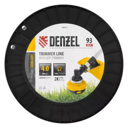 Леска для триммера двухкомпонентная звезда, 4,0мм х 93м, на DIN катушке EXTRA CORD// Denzel 96816 купить в Нефтеюганске