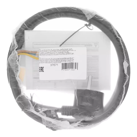 Шнур сетевой Denzel Energy Series, ПВС, 1,5 м, 3 x 1,5 мм, с неразборной вилкой, черный, 3 м, 37671 купить в Нефтеюганске