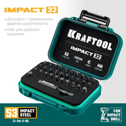 Набор ударных торсионных бит KRAFTOOL Impact, Cr-Mo-V-Nb сталь 26066-H32 купить в Нефтеюганске
