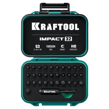 Набор ударных торсионных бит KRAFTOOL Impact, Cr-Mo-V-Nb сталь 26066-H32 купить в Нефтеюганске