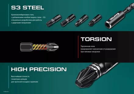 Набор ударных торсионных бит KRAFTOOL Impact, Cr-Mo-V-Nb сталь 26066-H32 купить в Нефтеюганске