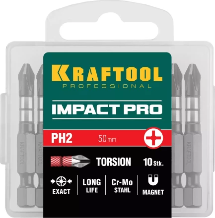 Биты для ударных шуруповертов KRAFTOOL Impact Pro PH 26191-2-50-S10 купить в Нефтеюганске