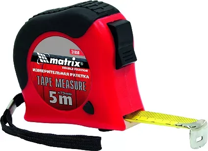 Рулетка Double  fixation 5 м х 19 мм обрезиненный корпус двойная плавная фиксация  MATRIX 31056 купить в Нефтеюганске