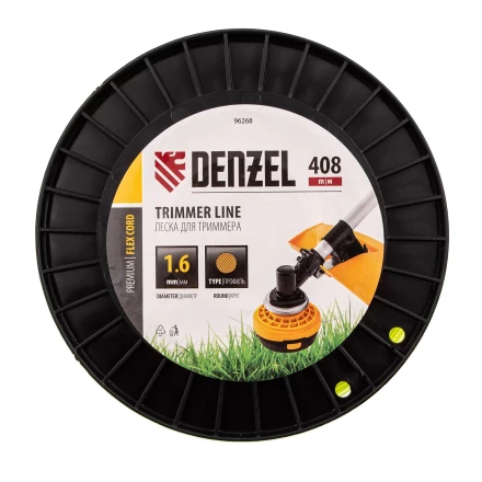 Леска для триммера круглая, 1,6мм х 408м, на DIN катушке FLEX CORD, Denzel 96268 купить в Нефтеюганске