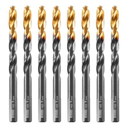Сверло по металлу, 9 мм, HSS-Tin, Golden Tip, 8 шт. Denzel 717221 купить в Нефтеюганске