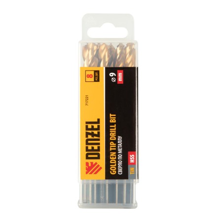 Сверло по металлу, 9 мм, HSS-Tin, Golden Tip, 8 шт. Denzel 717221 купить в Нефтеюганске