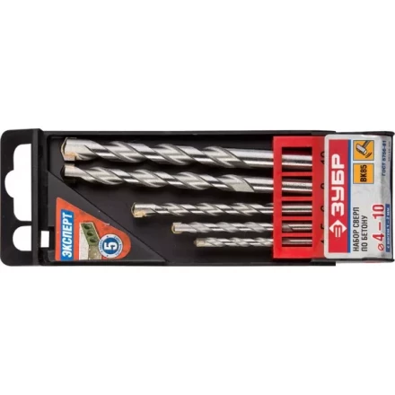 Набор ЗУБР Сверла по бетону ударные, 4-5-6-8-10 мм, пластиковый бокс, 5 шт 29140-H5 купить в Нефтеюганске