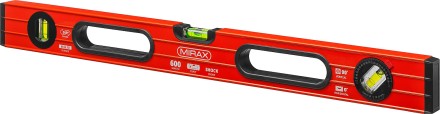 Уровень коробчатый усиленный MIRAX, фрезерованная поверхность, утолщенный профиль, 3 противоударных ампулы (1 поворотная на 360 град), с ручками, 60 см 34603-060 купить в Нефтеюганске