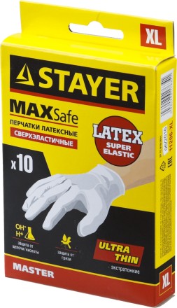 Перчатки STAYER &quot;MASTER&quot; латексные экстратонкие, XL, 10шт 11206-XL купить в Нефтеюганске