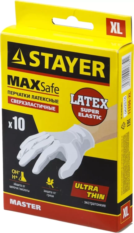 Перчатки STAYER "MASTER" латексные экстратонкие, XL, 10шт 11206-XL купить в Нефтеюганске