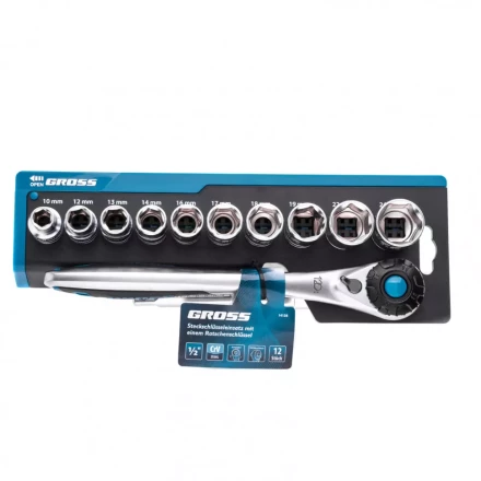 Набор торцевых головок трещотка 120 зубьев 12 предметов 1/2&quot; CrV Gross 14138 купить в Нефтеюганске