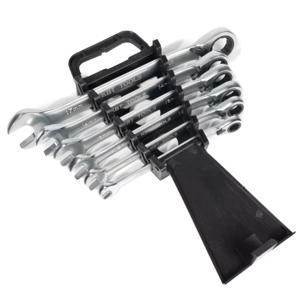 Набор гаечных комбинированных трещоточных ключей КВТ НТКП-6 (8–17 мм), 6 шт., с переключателем реверса (91952) купить в Нефтеюганске