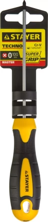 Отвертка STAYER &quot;MASTER&quot; &quot;ТECHNO&quot;, двухкомпонентная рукоятка, магнитный наконечник, Cr-V, PH0x100мм 2508-0-10_z02 купить в Нефтеюганске