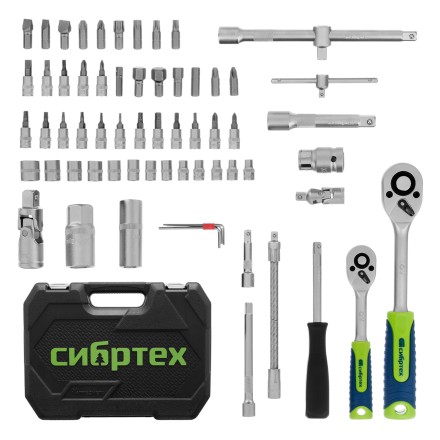 Набор инструментов Сибртех 13388, 1/2&quot;, 1/4&quot;, пластиковый кейс, 94 предмета купить в Нефтеюганске