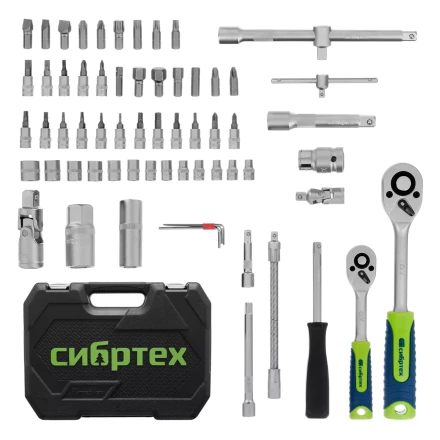 Набор инструментов Сибртех 13388, 1/2&quot;, 1/4&quot;, пластиковый кейс, 94 предмета купить в Нефтеюганске