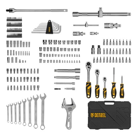 Набор инструментов Denzel 15807, 1/2&quot;, 1/4&quot;, 3/8&quot;, CrV, S2, пластиковый кейс, 216 предметов купить в Нефтеюганске