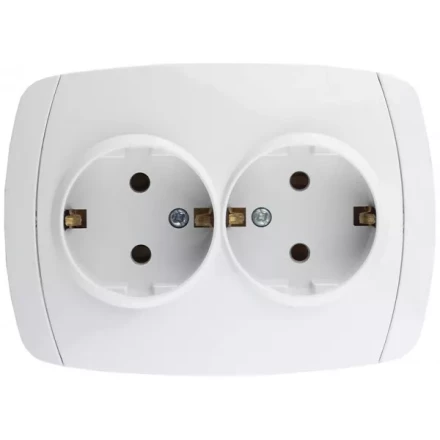 Розетка СВЕТОЗАР "CITY LIGHT" двойная в сборе, с заземлением, цвет белый, 16А/~250В SV-54207-W купить в Нефтеюганске